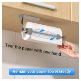 Paper Towel Holder Under Cabinet, One-Handed Tear, Wall Mount, Adhesive, Silver, Paper Roll Holder with Ratchet Mechanism for Kitchen Bathroom Farmhouse Essentials Decor Accessories - Retail: $15
