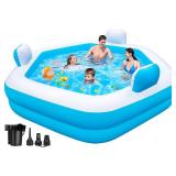 ZEUSFIRE Inflatable Pool for Adults, 77\ X 71\in X 22\in Large Blow Up Pool with Pump, Oversized Thickened Full Size Family Swimming Pools for Outdoor Backyard Summer Water Party Indoor Use - Retail: 