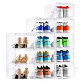 Clemate Upgraded X-Large Shoe Organizer,Shoe Storage Organizer,12 Pack,Shoe Box Clear Plastic Stackable,Drop Front Shoe Box with Clear Door, Shoe Containers For Sneaker Display,Fit up to US Size13 - R