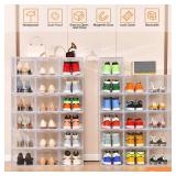 Clemate Upgraded X-Large Shoe Organizer,Shoe Storage Organizer,12 Pack,Shoe Box Clear Plastic Stackable,Drop Front Shoe Box with Clear Door, Shoe Containers For Sneaker Display,Fit up to US Size13 - R