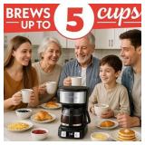 Gourmia Drip Coffee Maker  5 Cup, One-Touch Brew, Pause and Serve, Adjustable 4 Hr Keep Warm, EZ-View Water Window, Black - Retail: $33