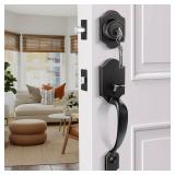 Haidms Oil-Rubbed Bronze Front Door Handle and Deadbolt Set, Front Door Lock Set, Entry Door Locksets with Deadbolt Single Cylinder, Exterior Door Handle with Reversible Handle Lever - Retail: $49