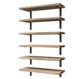 WOPITUES Wood Floating Shelves Set of 6, Shelves for Wall Decor, Farmhouse Shelf for Bedroom, Bathroom Storage Shelves, Book Shelves for Living Room - Rustic Brown - Retail: $23