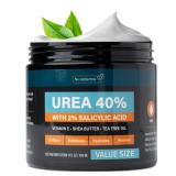 NUVADERMIS Urea Cream 40 Percent for Feet - 40percent Urea Foot Repair Lotion - Maximum Strength For Dry Cracked Heels - 2percent Salicylic Acid, Shea Butter, Tea Tree Oil, Vitamin E - 14 oz Jar Large