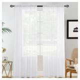 Sheer White Curtains 72 inches Long, 2 Panels Solid Voile Sheer Curtain, Rod Pocket Window Treatment Panels for Bedroom Living Room