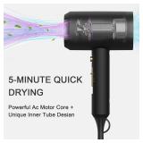 slopehill Professional Ionic Hair Dryer, Powerful 1800W Fast Drying Low Noise Blow Dryer with 2 Concentrator Nozzle 1 Diffuser Attachments for Home Salon Travel (Black) - Retail: $33