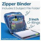 Case-it Mighty Zip Tab School Zipper Binder | 3-Inch O-Rings, 600-Sheet Capacity, 5-Subject Expanding File Folder, Multiple Pockets and Storage Organizer, Shoulder Strap | D-146 Watercolor Sky - Retai