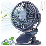 BDXXJ Portable Clip on Fan, 360° Rotate Battery Operated Stroller Fan, 3 Speed Quiet Mini Personal Table Fan, USB Rechargeable Clooing Fans for Outdoor Camping Golf Cart Stroller Home Office Blue