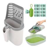 MYPIN Cat Litter Scooper with Holder, Upgraded Cat Litter Shovel with Bags, Cat Scooper with Extra 135 Count Litter Waste Bags, Large Capacity Portable Litter Shovel (Without Baffle) - Retail: $20