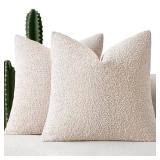 MIULEE 20x20 Inch Decorative Pillow Covers for Couch Bed Set of 2 Textured Boucle Neutral Throw Pillows Natural Beige Accent Solid Cushion Pillowcase Cozy Soft Sofa Livingroom Home Decor - Retail: $21