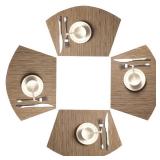 SHACOS Round Table Placemats Set of 4 Wedge Shape Placemat Woven Vinyl Place Mats Heat Resistant Wipe Clean Dining Table Mats Home Table Decor (4, Tan) - Retail: $10
