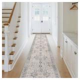 GENIMO Runner Rug 2x10 Machine Washable Non Slip Vintage Hallway Runner Rug, Low Pile Lightweight Rugs for Indoor Entryway, Hallway, Kitchen and Corridor, Light Taupe Brown - Retail: $43