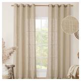 LAMIT Brown Linen Curtains 90 inch for Bedroom, Soft Thick Light Filtering Boho Window Textured Burlap Drapes with Bronze Grommet for Living Room Farmhouse, 2 Panels Set, 52 x 90 Inch - Retail: $30