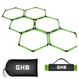 GHB Hex Agility Rings Speed Rings with Carrying Bag 6 Set Portable Hexagon Rings, Agility Ladder for Agility Footwork Training (Green)