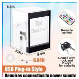 Light Up Acrylic Donation Ballot Box - 20 Colors Changing Tip Jar for Money with Re-mote, Lock, Key and Sign Holder- Raffle Suggestion Comment Vote Ticket Tip Box for Bartender Restaurant Band (USB) -