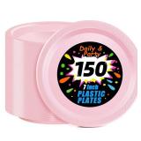 WELLIFE Pink Party Plates 7 Inch -150 Count, Disposable Plastic Light Pink Dessert Plates for Party Cake Easter Motherfts Day Baby Shower Appetizer - Retail: $20
