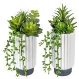 Hollyone Artificial Succulents Plants Set of 2 Faux Succulents 9\ Fake Succulent Plants in Ceramic Pot Succulent Plant for Desk Modern Home Living Room Office Table Shelf Bathroom Decor - Retail: $26i