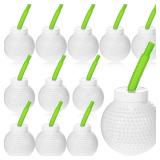 Sawysine 12 Set Golf Ball Cups with Straws and Lids - 10 oz Reusable Golf Plastic Cups Bulk for Kids Birthday Theme Party Supplies - Retail: $33