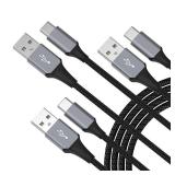Hrbzo USB-C Cable 3-Pack (3ft6ft6ft), USB A to USB-C Fast Charging Cord, Nylon Braided, Compatible with Other Type-C Devices - Black - Retail: $7