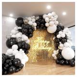 Black and White Balloon Arch Kit, ADOINBY 140Pcs Black and White Durable Latex Balloons 18 12 10 5 Inch Different Size Balloons for Birthday Anniversary Wedding Engagement Graduation Party Decorations