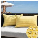 Kevin Textile Outdoor Waterproof Throw Pillow Covers Pack of 2 Farmhouse Decorative Cushion Covers for Garden Patio Tent Balcony Bench Couch Sofa 12x20 Inch, Yellow - Retail: $15