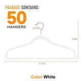 TIMMY 50 Plastic Hangers 17.7 Inch Non-Slip, Space Saving Closet Organizers, Heavy Duty Slim Hangers for Pants, Shirts, Coats (White, Ultra Thin and Durable) - Retail: $32