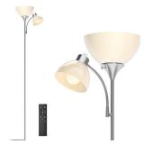 GERGO Floor Lamp, Remote Control with 4 Color Temperatures, LED Torchiere Floor Lamp with Adjustable Reading Lamp for Bedroom, Standing Lamps for Living Room, Bulb Included (Brushed Nickel) - Retail: 