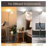 GERGO Floor Lamp, Remote Control with 4 Color Temperatures, LED Torchiere Floor Lamp with Adjustable Reading Lamp for Bedroom, Standing Lamps for Living Room, Bulb Included (Brushed Nickel) - Retail: 
