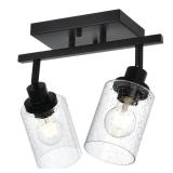 WINSHEN 2-Light Wall Sconce Spotlight Fixtures, Matte Black Track Lighting Kit Flush Mount Ceiling Light for Kitchen Over Mirror Foyer, Seeded Glass Shade