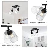 WINSHEN 2-Light Wall Sconce Spotlight Fixtures, Matte Black Track Lighting Kit Flush Mount Ceiling Light for Kitchen Over Mirror Foyer, Seeded Glass Shade