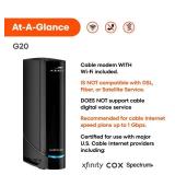 ARRIS (G20) - Cable Modem Router Combo - Fast DOCSIS 3.1 Multi-Gigabit WiFi 6 (AX3000), Approved for Comcast Xfinity, Cox, Spectrum and More, 1.0 Gbps Max Speeds, Next-Generation Upload Optimized - Re