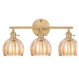 Shenmoyl Bathroom Light Fixtures, 3-Light Brass Vanity Wall Light Over Mirror with Amber Tulip Glass Shade for Bedroom Living Room - Retail: $86