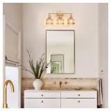 Shenmoyl Bathroom Light Fixtures, 3-Light Brass Vanity Wall Light Over Mirror with Amber Tulip Glass Shade for Bedroom Living Room - Retail: $86