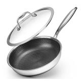 10.5 inch Frying Pan Nonstick with Lid, 2.5 Qt Deep Non Stick Stainless Steel Sauté Pan Skillet, Dishwasher and Oven Safe, Compatible with All Cooktops