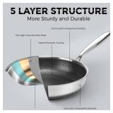 10.5 inch Frying Pan Nonstick with Lid, 2.5 Qt Deep Non Stick Stainless Steel Sauté Pan Skillet, Dishwasher and Oven Safe, Compatible with All Cooktops