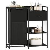 Somdot Laundry Hamper with Fabric Drawer and Shelves, Laundry Basket Sorter with 15.8 Gallons (60L) Pull-Out and Removable Bag, Black - Retail: $60