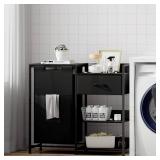 Somdot Laundry Hamper with Fabric Drawer and Shelves, Laundry Basket Sorter with 15.8 Gallons (60L) Pull-Out and Removable Bag, Black - Retail: $60