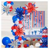 HILAVO 6PCS Star Balloons, 22Inch Huge Red Blue White Star Balloons Spike Cone Balloon for 4th of July Independence Day USA Patriotic Party Decorations - Retail: $10
