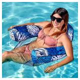 SLOOSH Inflatable Pool Noodle Chair,Pool Floats Chair Adult with Plant Pattern,Floating Water Hammock,Blow up Pool Noodles Rafts for Relaxing Swimming Party Summer Water Beach Lake Fun,Blue - Retail: 