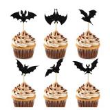 24 PCS Glitter Bat Cupcake Toppers for Halloween Party Decorations and Cake Decorations - Retail: $12