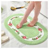 QMEAKMONY Bathroom Rugs Romantic Rose Flower Shaggy Area Rugs for Living Room Bedroom Kitchen Non Slip Absorbent Bath Mat Door Mat Washable(Green,16x24 in) - Retail: $10