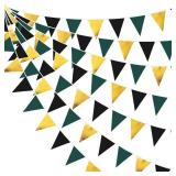 32Ft Gold Green Black Party Decorations Fabric Triangle Banner Flag Pennant Bunting Garland Streamers for Graduation Video Game Birthday Jungle Safari Baby Shower Wedding Outdoor Garden Decorations - 