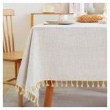 Laolitou Textured Table Cloth for Rectangle Table, Heavy Duty Farmhouse Tablecloth Solid Cotton Linen Waterproof Wrinkle Free Burlap Tables Cover for Kitchen Dining,Party, Ivory 55ftftx90ftft,6-8 Seat