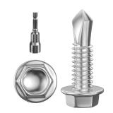 Wensilon (300Pcs) #8×34\ Hex Washer Head Self Drilling Screws, 410 Stainless Steel Metal SheetScrews?TEK Screws, Sheet Metal Self Tapping Screws - Retail: $14in