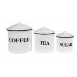 Creative Co-Op Metal Containers with Lids, Coffee, Tea, Sugar (Set of 3 SizesDesigns) - Retail: $15
