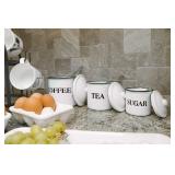 Creative Co-Op Metal Containers with Lids, Coffee, Tea, Sugar (Set of 3 SizesDesigns) - Retail: $15