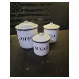 Creative Co-Op Metal Containers with Lids, Coffee, Tea, Sugar (Set of 3 SizesDesigns) - Retail: $15