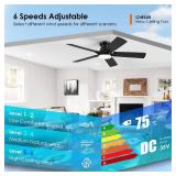 52 Inch Black Flush Mount Ceiling Fan with Dimmable LED Light, RemoteAPP Control, Reversible DC Motor, Low Profile for Modern Indoor and Outdoor Patios - Retail: $69