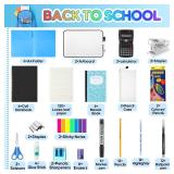 Gilprop 2 Sets School Supply Kit 97 Pcs Per Set Back to School Essentials Bundle Pencils Scissors Glue Highlighter Marker Pen Notebook Eraser Sharpener Calculator Stapler for Middle High Students - Re