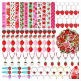Blosssound 170 Pcs Strawberry Party Favors Set Strawberry Pendant Necklace Hair Rope Gripping Clips Bracelets Keychains Pinch Ball Stickers for Girls Baby Shower Birthday Party Decorations Supplies - 